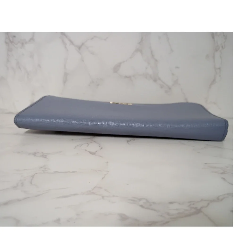 FURLA Babylon Dusty Light Blue Leather Zip Around Wallet - EUC